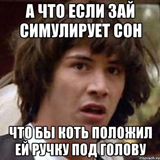 А что если Зай симулирует сон Что бы Коть положил ей ручку под голову, Мем А что если (Киану Ривз)