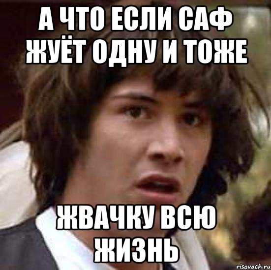 А ЧТО ЕСЛИ САФ ЖУЁТ ОДНУ И ТОЖЕ ЖВАЧКУ ВСЮ ЖИЗНЬ, Мем А что если (Киану Ривз)