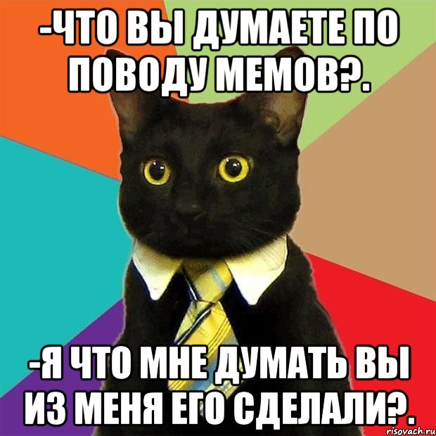 -Что вы думаете по поводу мемов?. -Я что мне думать вы из меня его сделали?., Мем  Кошечка