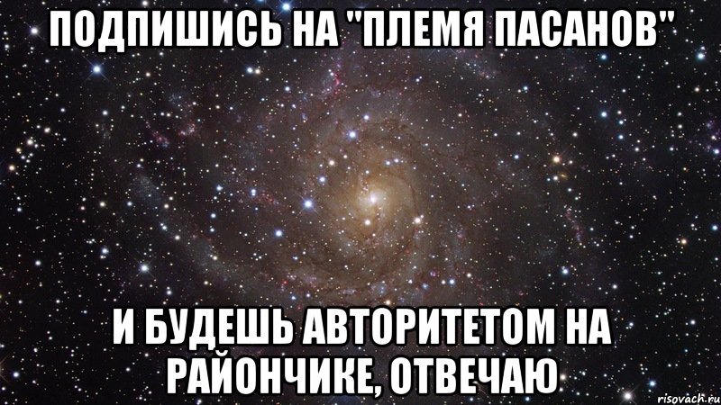 Подпишись на "Племя пасанов" И будешь авторитетом на райончике, отвечаю, Мем  Космос (офигенно)