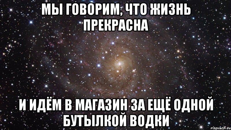 Мы говорим, что жизнь прекрасна и идём в магазин за ещё одной бутылкой водки, Мем  Космос (офигенно)