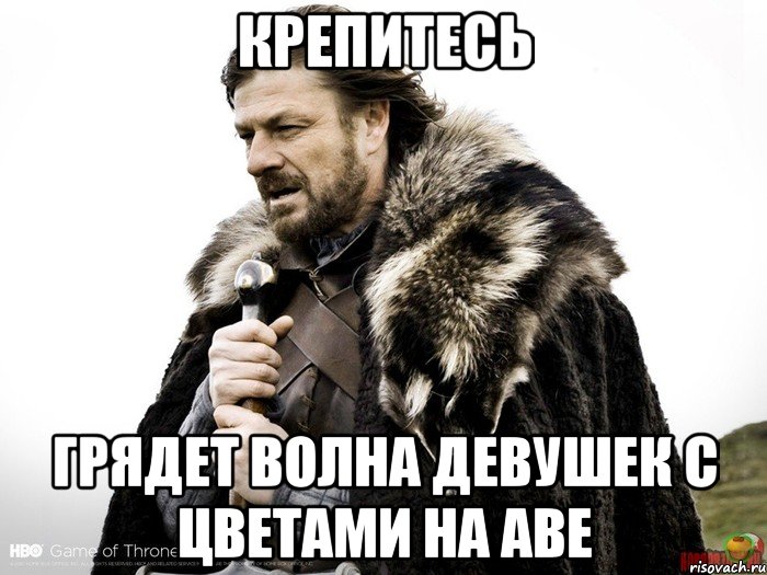 Крепитесь Грядет волна девушек с цветами на аве, Мем Зима близко крепитесь (Нед Старк)