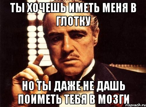 ты хочешь иметь меня в глотку но ты даже не дашь поиметь тебя в мозги, Мем крестный отец