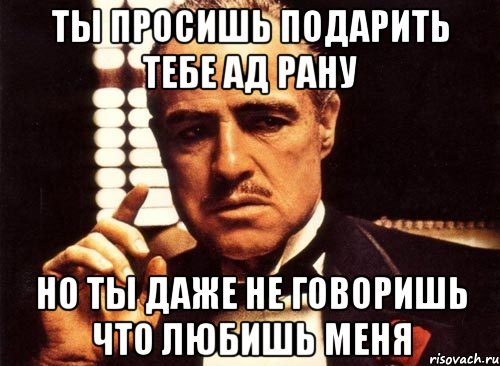 ТЫ ПРОСИШЬ ПОДАРИТЬ ТЕБЕ АД РАНУ НО ТЫ ДАЖЕ НЕ ГОВОРИШЬ ЧТО ЛЮБИШЬ МЕНЯ, Мем крестный отец