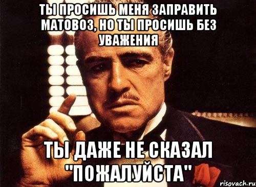 Ты просишь меня заправить матовоз, но ты просишь без уважения Ты даже не сказал "пожалуйста", Мем крестный отец