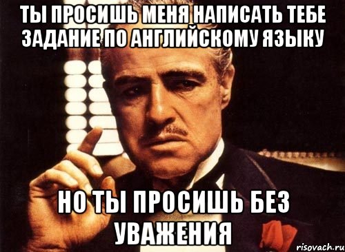 Ты просишь меня написать тебе задание по английскому языку Но ты просишь без уважения, Мем крестный отец