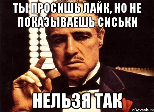 ты просишь лайк, но не показываешь сиськи нельзя так, Мем крестный отец