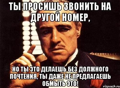 Ты просишь звонить на другой номер, но ты это делаешь без должного почтения, ты даже не предлагаешь обмыть это!, Мем крестный отец