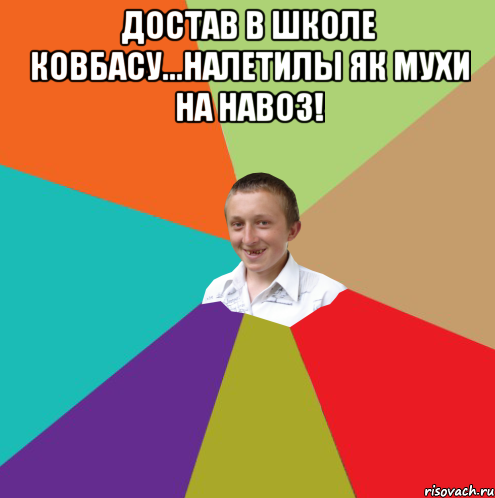 Достав в школе ковбасу...Налетилы як мухи на навоз! , Мем  малый паца