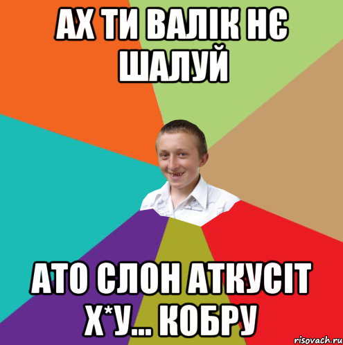 Ах ти Валік нє шалуй Ато слон аткусіт х*у... Кобру, Мем  малый паца