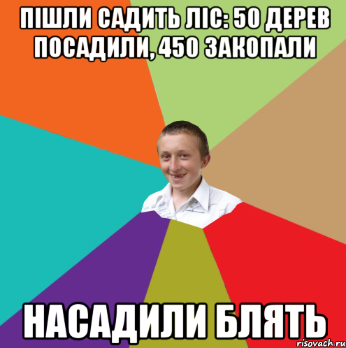 Пішли садить ліс: 50 дерев посадили, 450 закопали Насадили блять, Мем  малый паца