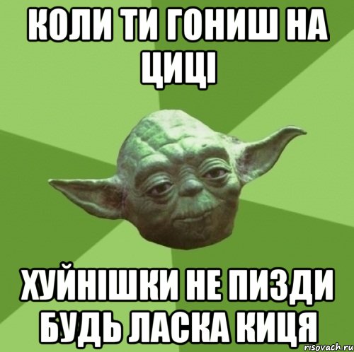 коли ти гониш на циці хуйнішки не пизди будь ласка киця, Мем Мастер Йода