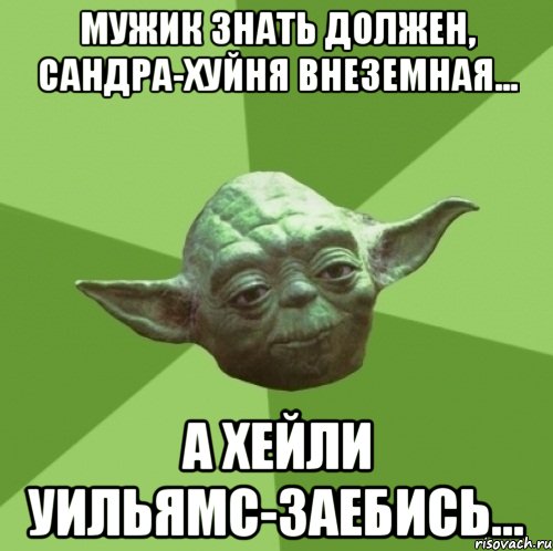 мужик знать должен, Сандра-хуйня внеземная... а Хейли Уильямс-заебись..., Мем Мастер Йода