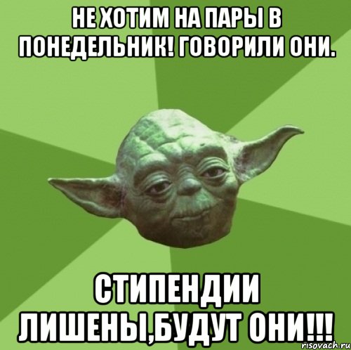 Не хотим на пары в понедельник! говорили они. Стипендии лишены,будут они!!!, Мем Мастер Йода