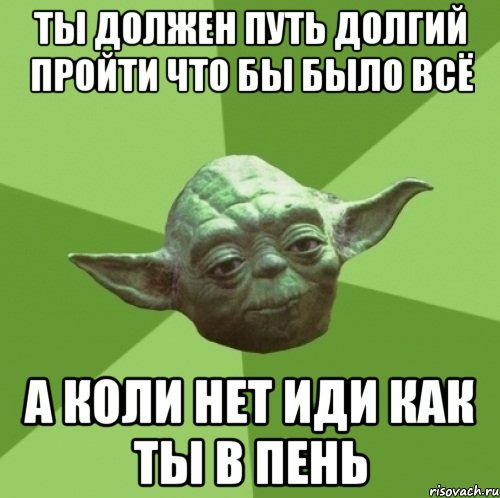 ты должен путь долгий пройти что бы было всё а коли нет иди как ты в пень, Мем Мастер Йода