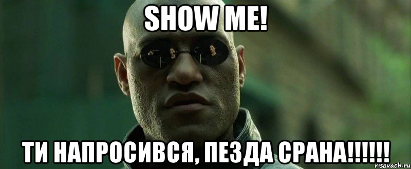 SHOW ME! ТИ НАПРОСИВСЯ, ПЕЗДА СРАНА!!!!!!, Мем  морфеус