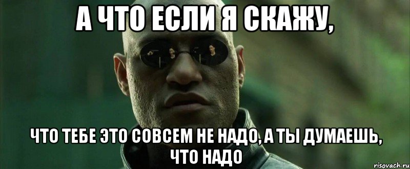 а что если я скажу, что тебе это совсем не надо, а ты думаешь, что надо, Мем  морфеус