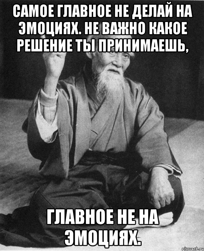 Самое главное не делай на эмоциях. Не важно какое решение ты принимаешь, Главное не на эмоциях., Мем Монах-мудрец (сэнсей)