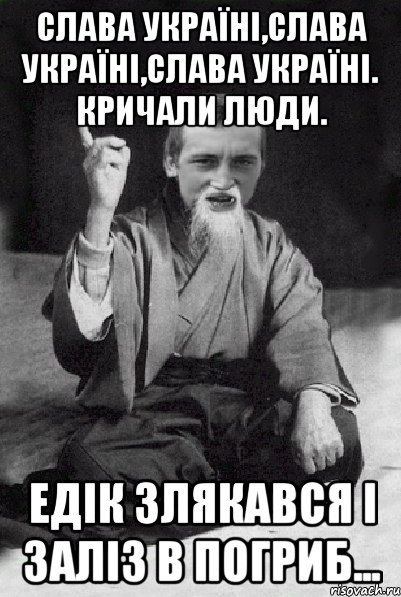 Слава Україні,Слава Україні,Слава Україні. Кричали люди. Едік злякався і заліз в погриб..., Мем Мудрий паца