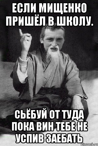 Если Мищенко пришёл в школу. Сьёбуй от туда пока вин тебе не успив заебать, Мем Мудрий паца