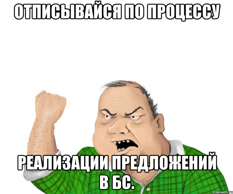 Отписывайся по процессу реализации предложений в БС., Мем мужик