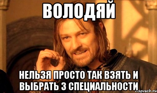 Володяй Нельзя просто так взять и выбрать 3 специальности, Мем Нельзя просто так взять и (Боромир мем)