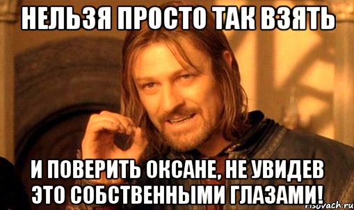 нельзя просто так взять и поверить Оксане, не увидев это собственными глазами!, Мем Нельзя просто так взять и (Боромир мем)