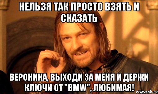 Нельзя так просто взять и сказать Вероника, выходи за меня и держи ключи от "BMW", любимая!, Мем Нельзя просто так взять и (Боромир мем)