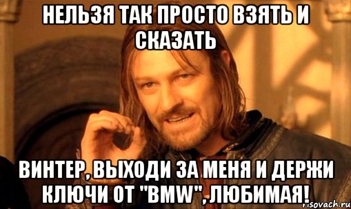 Нельзя так просто взять и сказать Винтер, выходи за меня и держи ключи от "BMW", любимая!, Мем Нельзя просто так взять и (Боромир мем)