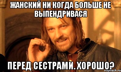 Жанский ни когда больше не выпендривася перед СЕСТРАМИ. ХОРОШО?, Мем Нельзя просто так взять и (Боромир мем)