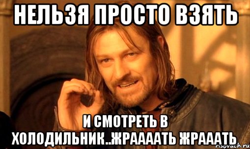 НЕЛЬЗЯ ПРОСТО ВЗЯТЬ И СМОТРЕТЬ В ХОЛОДИЛЬНИК..ЖРААААТЬ ЖРАААТЬ, Мем Нельзя просто так взять и (Боромир мем)