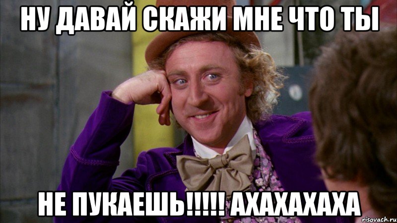 НУ ДАВАЙ СКАЖИ МНЕ ЧТО ТЫ НЕ ПУКАЕШЬ!!!!! АХАХАХАХА, Мем Ну давай расскажи (Вилли Вонка)