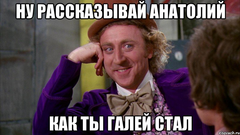 Ну рассказывай Анатолий Как ты Галей стал, Мем Ну давай расскажи (Вилли Вонка)