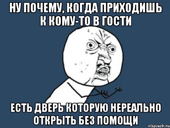 Ну почему, когда приходишь к кому-то в гости есть дверь которую нереально открыть без помощи, Мем Ну почему