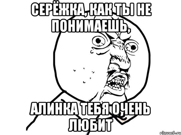 Серёжка, как ты не понимаешь, Алинка тебя очень любит, Мем Ну почему (белый фон)