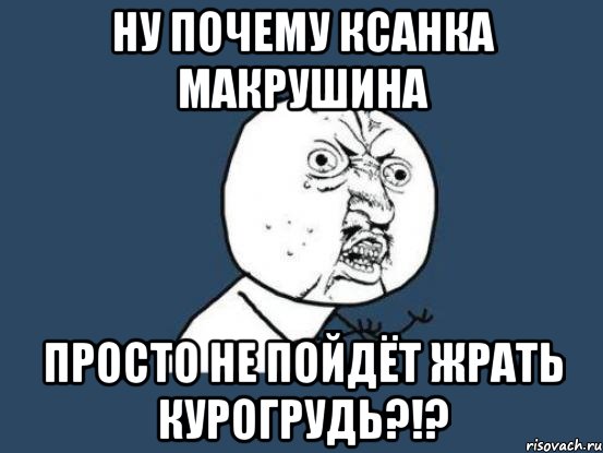 Ну почему Ксанка Макрушина просто не пойдёт жрать курогрудь?!?, Мем Ну почему