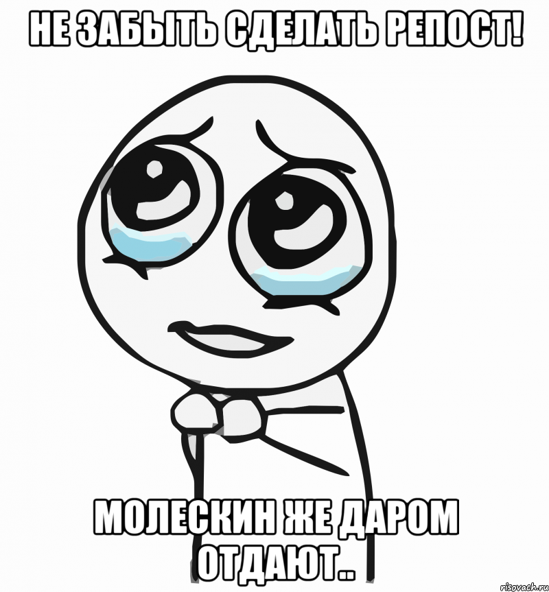 Не забыть сделать репост! Молескин же даром отдают.., Мем  ну пожалуйста (please)