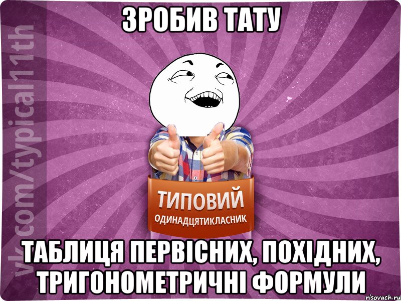 зробив тату таблиця первісних, похідних, тригонометричні формули