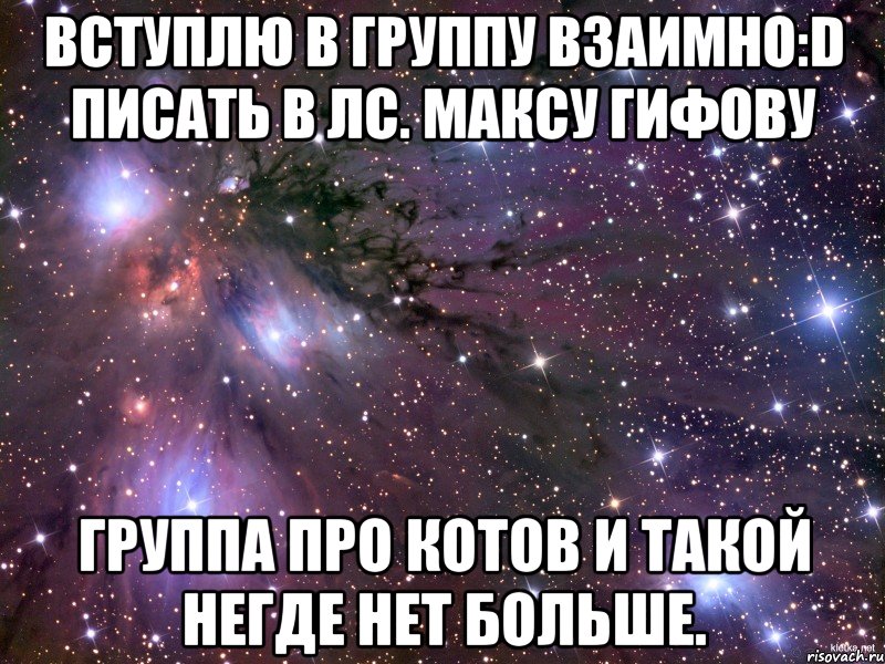 Вступлю в группу взаимно:D Писать в лс. Максу Гифову Группа про котов и такой негде нет больше., Мем Космос