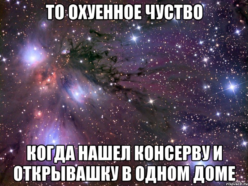 То охуенное чуство Когда нашел консерву и открывашку в одном доме, Мем Космос