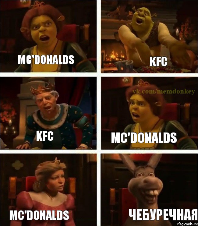 Mc'Donalds Kfc Kfc Mc'Donalds Mc'Donalds Чебуречная, Комикс  Шрек Фиона Гарольд Осел