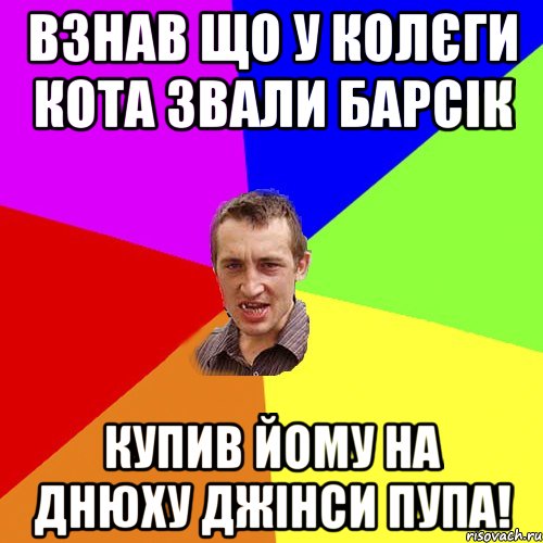 Взнав що у колєги кота звали Барсік Купив йому на днюху джінси пупа!, Мем Чоткий паца