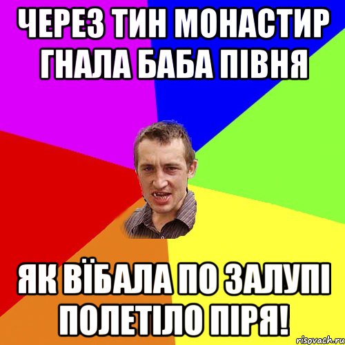 Через тин монастир гнала баба півня як вїбала по залупі полетіло піря!, Мем Чоткий паца