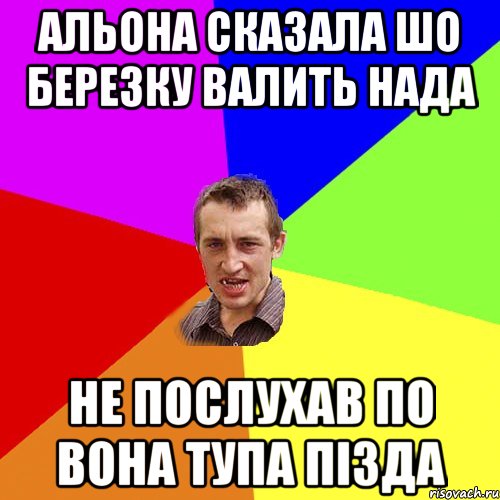 АЛЬОНА СКАЗАЛА ШО БЕРЕЗКУ ВАЛИТЬ НАДА НЕ ПОСЛУХАВ ПО ВОНА ТУПА ПiЗДА, Мем Чоткий паца