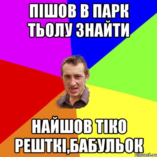 Пішов в парк тьолу знайти Найшов тіко решткі,бабульок, Мем Чоткий паца