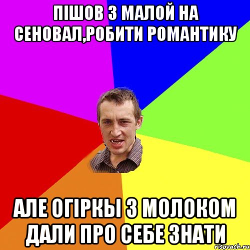 Пiшов з малой на сеновал,робити романтику Але огiркы з молоком дали про себе знати, Мем Чоткий паца