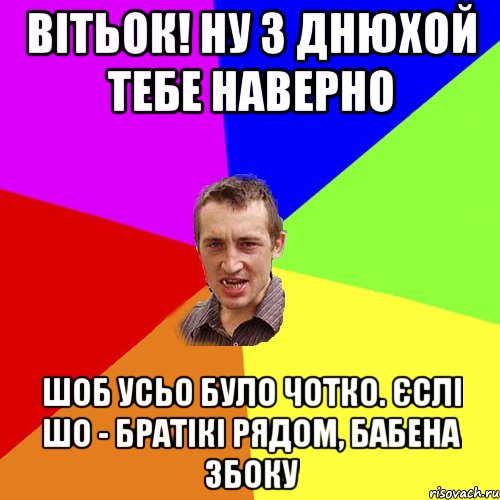 Вітьок! ну з днюхой тебе наверно шоб усьо було чотко. Єслі шо - братікі рядом, Бабена збоку, Мем Чоткий паца