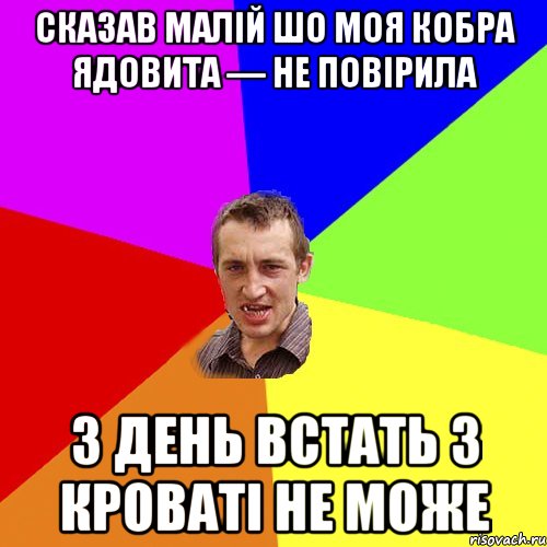 сказав малій шо моя кобра ядовита — не повірила 3 день встать з кроваті не може