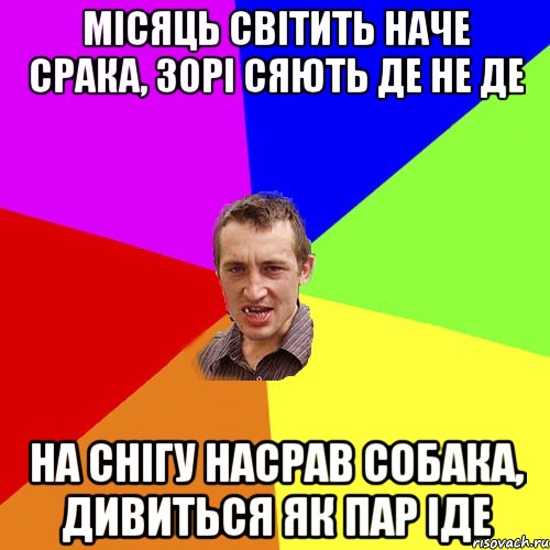 місяць світить наче срака, зорі сяють де не де на снігу насрав собака, дивиться як пар іде, Мем Чоткий паца