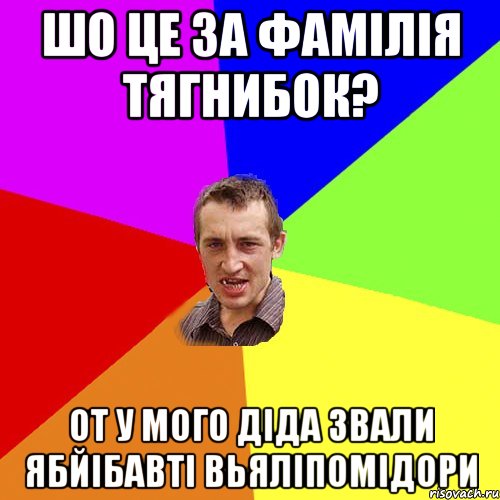 шо це за фамілія тягнибок? от у мого діда звали ябйібавті вьяліпомідори, Мем Чоткий паца